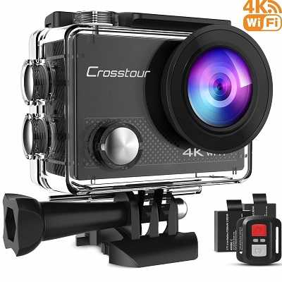 The Crosstour Action Camera 4K 20MP Wifi Underwater 30M with Remote Control IP68 and Waterproof Case.