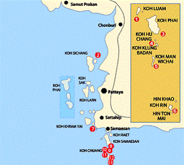 Dive Site Map showing Koh Sak Island Pattaya