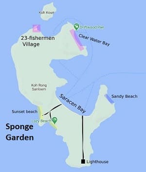 Map of Sponge Garden Dive Site at Koh Rong Samloem